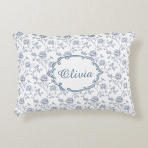 Cojín Decorativo Azul Francés Toile Chinoiserie Floral Nombre de Ni