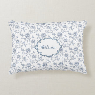 Cojín Decorativo Azul Francés Toile Chinoiserie Floral Nombre de Ni