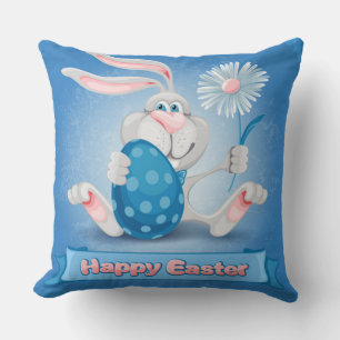 Cojín Decorativo Azul Fresco Feliz Pascua