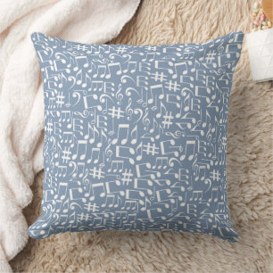 Cojín Decorativo Azul Fumado Claro con Notas Musicales Bailarinas