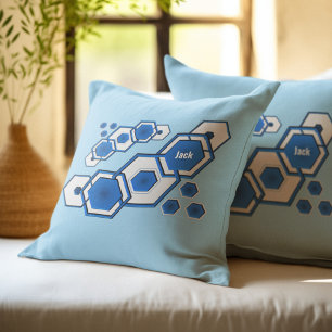 Cojín Decorativo Azul Geométrico Hexagonal Abstracto Moderno