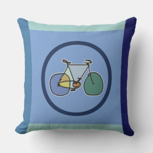 Cojín Decorativo azul geométrico y gráfico con temática bici