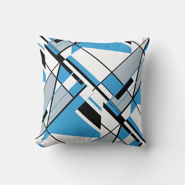 Cojín Decorativo Azul Gris Blanco Abstracto Arte Diseño Angular (Anverso)