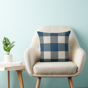 Cojín Decorativo Azul Gris Blanco Regalo de Mudanza Búfalo a Cuadro