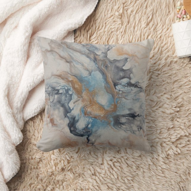Cojín Decorativo Azul, gris, bronce, crema abstracta moderna (Manta)