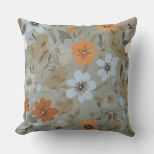 Cojín Decorativo Azul Gris Naranja Marrón Floral Moderno