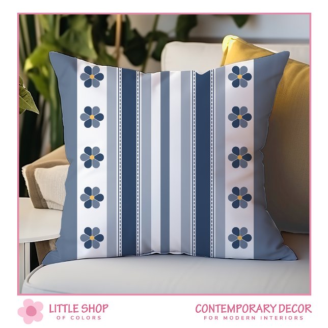 Cojín Decorativo Azul Gris Negrita Rayas Floral (Subido por el creador)