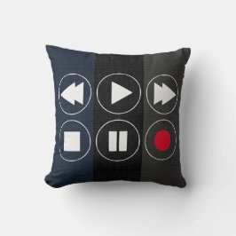 Cojín Decorativo azul gris negro Tech Icons rebobinar rápido Foward