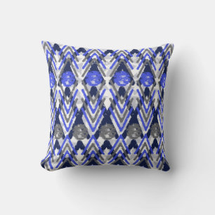 Cojín Decorativo Azul Gris Y Azteca Blanco