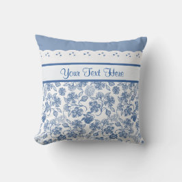 Cojín Decorativo Azul índigo personalizado sobre floral blanca y en