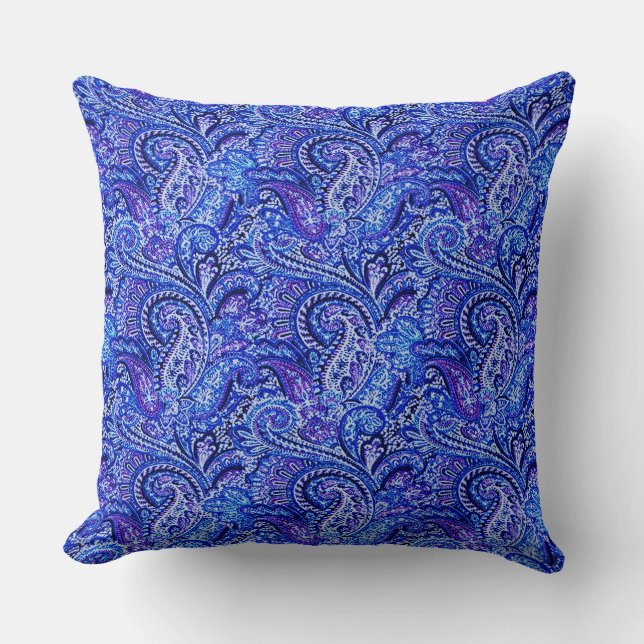 Cojín decorativo azul intenso Paisley (Anverso)