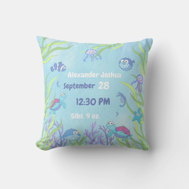 Cojín Decorativo Azul lindo bajo el mar Niño Nursera (Anverso)