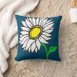 Cojín Decorativo Azul margarita marrón marrón amarillo blanco