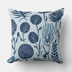 Cojín Decorativo Azul Marino Azul Claro Impresión Floral Botánica