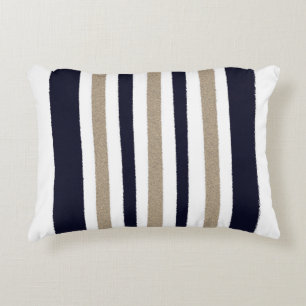 Cojín Decorativo Azul marino / beige / rayas de papel blanco