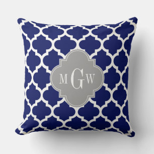 Cojín Decorativo Azul Marino Blanco Marroquí #5 Gris 3 Monograma In