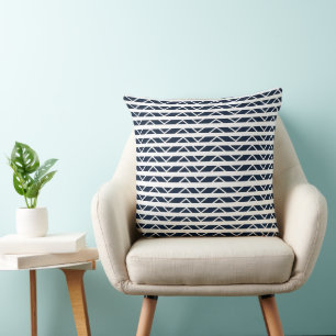 Cojín Decorativo Azul Marino Blanco Rayas Chevron