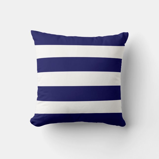 Cojín Decorativo Azul marino clásico y franja blanca (Anverso)