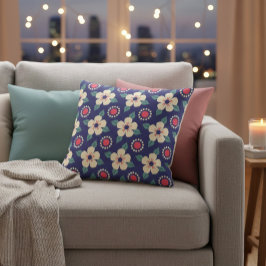 Cojín Decorativo Azul marino con flores de crema