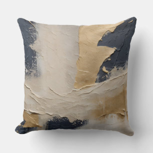 Cojín Decorativo Azul Marino Dorado Beige Abstracto