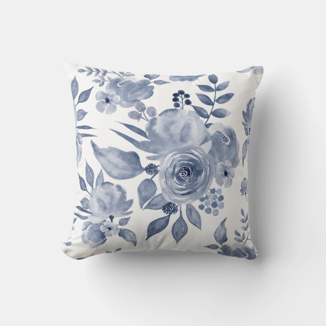 Cojín Decorativo Azul marino floral estilo Hamptons (Anverso)