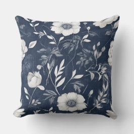 Cojín Decorativo Azul Marino Gris Blanco Floral Casa de Campo