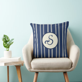 Cojín Decorativo Azul Marino Marfil Cálido Elegantes Rayas