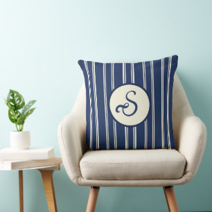 Cojín Decorativo Azul Marino Marfil Cálido Elegantes Rayas