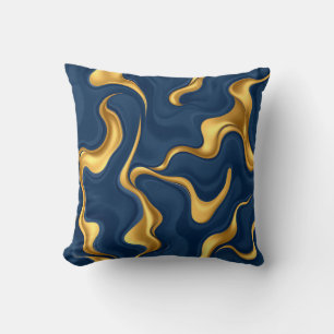 Cojín Decorativo Azul Marino Mármol Dorado Abstracto Lujo Remolino