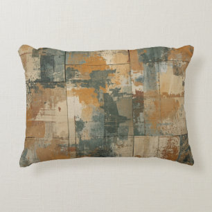 Cojín Decorativo Azul Marino Naranja Quemado Madera Rústica Deterio