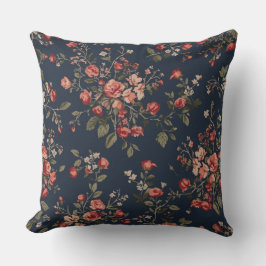 Cojín Decorativo Azul Marino Oscuro Rojo Salvia Cottage Floral