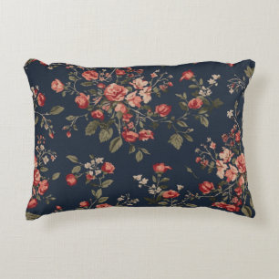 Cojín Decorativo Azul Marino Oscuro Rojo Salvia Cottage Floral