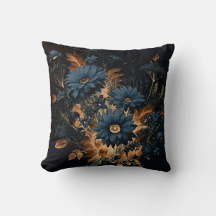 Cojín Decorativo Azul Marino Oscuro y Dorado Rústico Floral Glam Bo