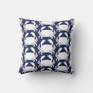 Cojín Decorativo Azul Marino Patrón de Cangrejo Blanco Náutico Barc