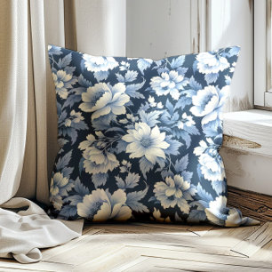 Cojín Decorativo Azul marino polvoriento floral vintage