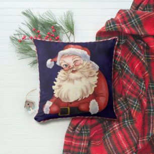 Cojín Decorativo Azul Marino Terciopelo Santa Claus Vintage Navidad