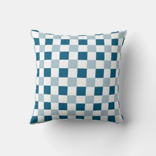 Cojín Decorativo Azul marino y cuadros blancos