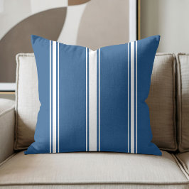Cojín Decorativo Azul Marino y Raya Blanca