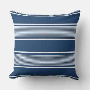 Cojín Decorativo Azul Marino y Raya Múltiple Blanca