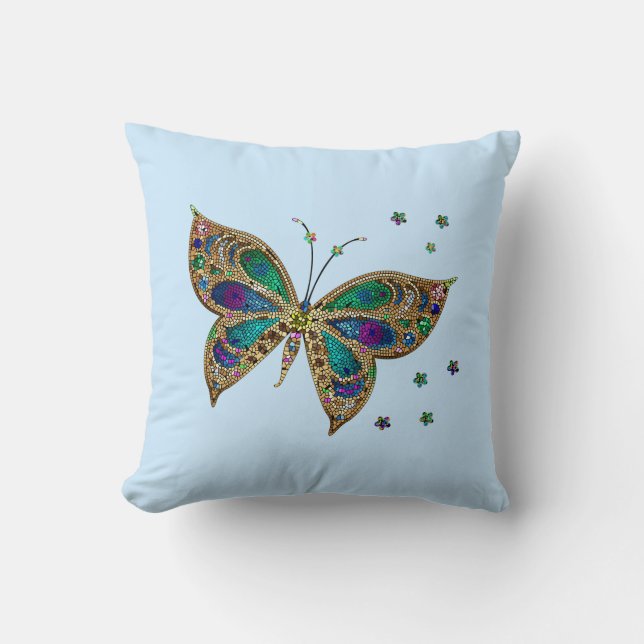 Cojín Decorativo Azul mariposa mosaica (Anverso)