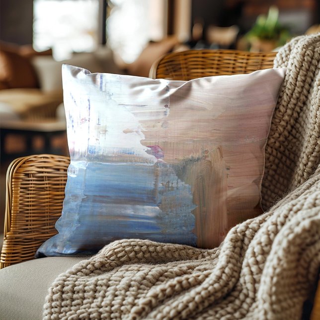 Cojín Decorativo Azul marrón blanco abstracto artístico ( Brown and blue abstract art pillow)