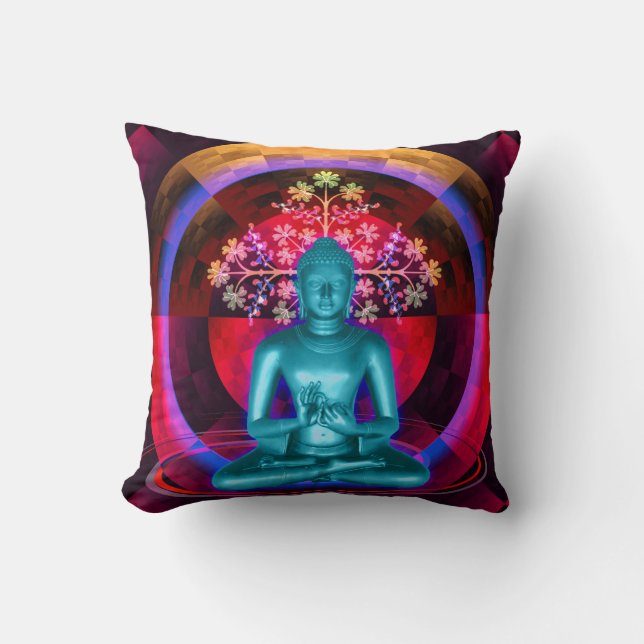 Cojín decorativo azul Meditating de Buda (Anverso)