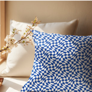 Cojín Decorativo Azul moderno remolino cuadros retro