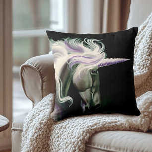 Cojín Decorativo Azul morado de Unicornio negro blanco