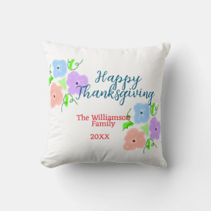 Cojín Decorativo Azul morado rosa feliz acción de gracias agregar f