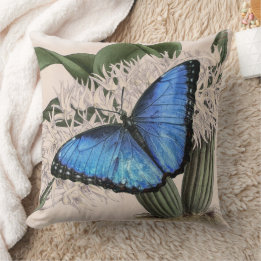 Cojín Decorativo Azul Morfo Mariposa Flora Naturaleza floral Arte