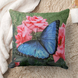 Cojín Decorativo Azul Morfo Mariposa Flora Naturaleza floral Arte