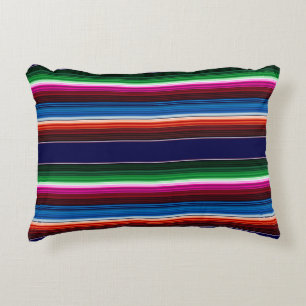 Cojín Decorativo Azul, Naranja, rosado caliente, sarape verde mexic