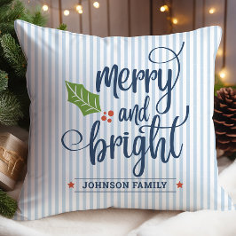 Cojín Decorativo Azul Navideño Alegre y Brillante Personalizable