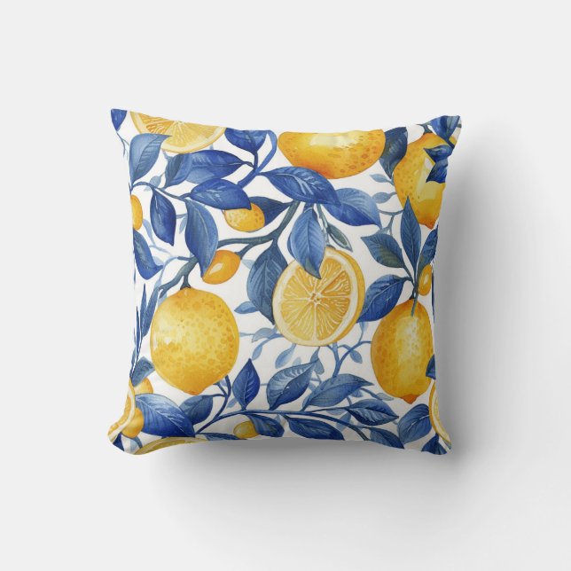 Cojín Decorativo Azul negrita Italia Positano Lemon (Anverso)